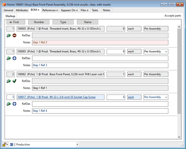 PDXpert BOM software uses simple drag-and-drop for bill of materials management PDXpert PLM software bill of materials Markup