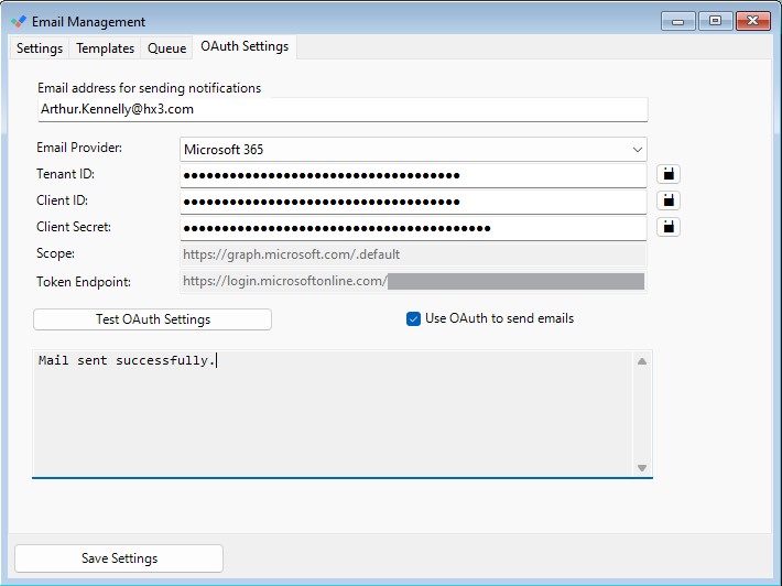 OAuth email settings