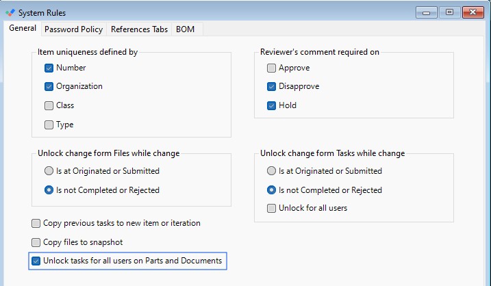 System Rules: Unlock tasks for all users on Parts and Documents
